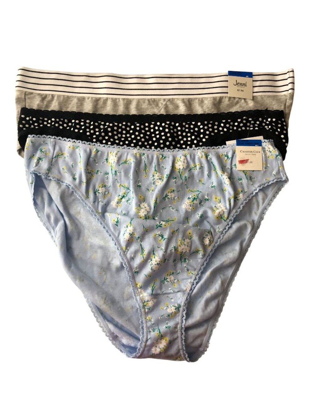 Jenni Charter Club Bikini Brief Panties 3 Pair Gray Black Blue XL